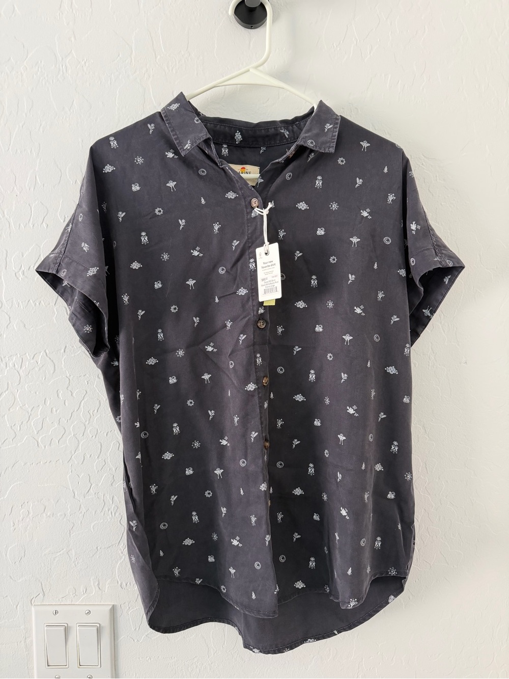 Marine Layer Dana SS Shirt Black White Mystic Print XL NWT Button Front